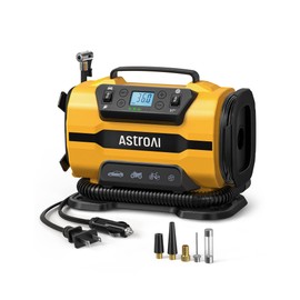 AstroAI Tire Inflator Portable Air Compressor Pump 150PSI 12V DC/110V AC with Dual Metal Motors &LED Light, Automotive Car Accessories&Two Modes for Car, Bicycle Tires and Air Mattresses, Yellow
