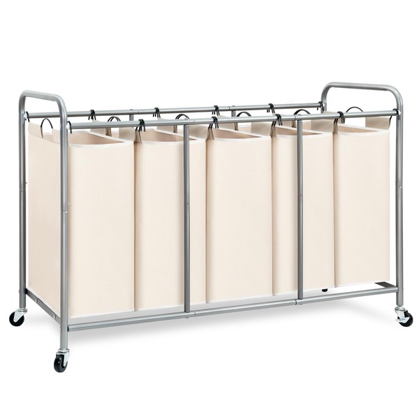 STORAGE MANIAC 5 Section Laundry Sorter, 5 Bins Rolling Separator
