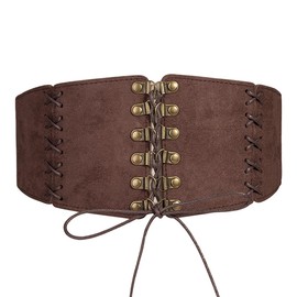 FDEETY Women's Fashion Genuine Leather Suede Elastic Corset Belt with Bow Ideal for Holiday Fashion Evening Events Fashion Conscious Women, brown