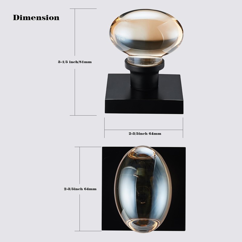 dairazan Champagne-Gold Glass Door Knobs - 2 Pack Non-Turning Single