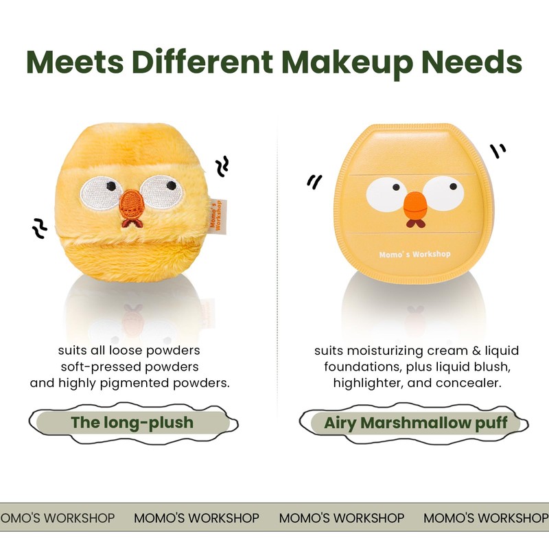 MoMo's Workshop Animal Collection 2pcs Powder Puff, Makeup Sponge for