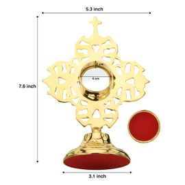 KEEPSAKE COMPANY 24 Carat Gold Plated Solid Brass Reliquary - Mesh Design with Cross Decor, Engraved Base, Solid Heavy Reliquary for Relics, Catholic Altar Accessory