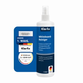 Klarfix Whiteboard-Reiniger für Flipcharts, Magnettafeln, Planungstafeln & Whiteboards | Entfernt Marker- & Stift-Rückstände rückstandslos | Schnelltrocknend | Made in Germany (1x 250ml)