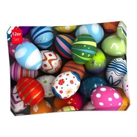 Place Mat Set - Colourful Easter Eggs - Pack of 12 Made in Germany, 44 x 32 cm Made of Special Natural Paper in Storage Folder - The Special Table Decoration for Spring, Easter and Flowers