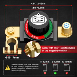 Top Post Battery Disconnect Switch, Car Battery Disconnect Switch, 12V-48V Battery Cut/Shut Off kit for Car RV Boat Truck ATV, Suitable for Negative Terminal, Flexible Installation Options