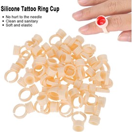 Brrnoo 100 Unids Desechables Maquillaje Permanente Anillos De Pigmento Tazas, Silicona Arte De Uñas Anillos De Tinta De Tatuaje Anillos De Soporte Para Microblading Ceja Pigmento (M)