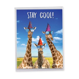 Cool Giraffe - Cute Kids Birthday Card with Envelope (Big 8.5 x 11 Inch) - Zoo Animal Happy Bday Card for From All of Us J6335BDG-US