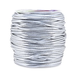 Mandala Crafts Metallic Cord Tinsel String Rope for Ornament Hanging, Decorating, Gift Wrapping, Crafting; Elastic 2.5mm 54 Yards, Silver