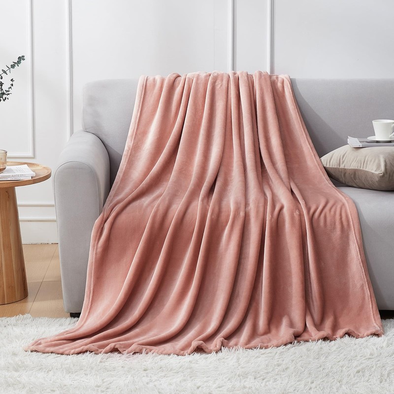 EHEYCIGA Fleece Blanket Dusty Pink Throws for Sofas Fluffy Warm