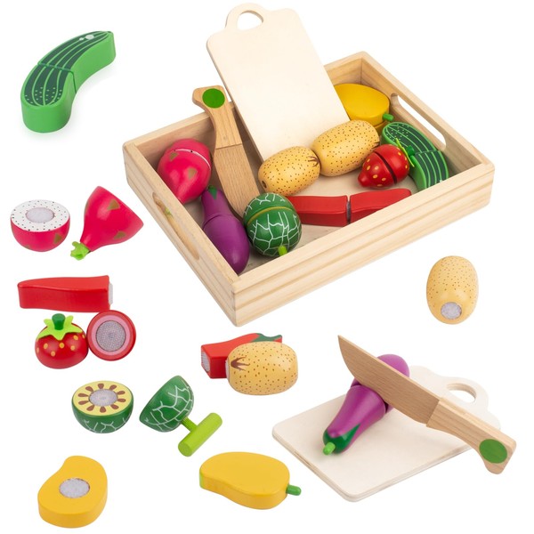 Wooden Fruit and Vegetable Toys, Toy Kitchen Accessories, Wooden Food