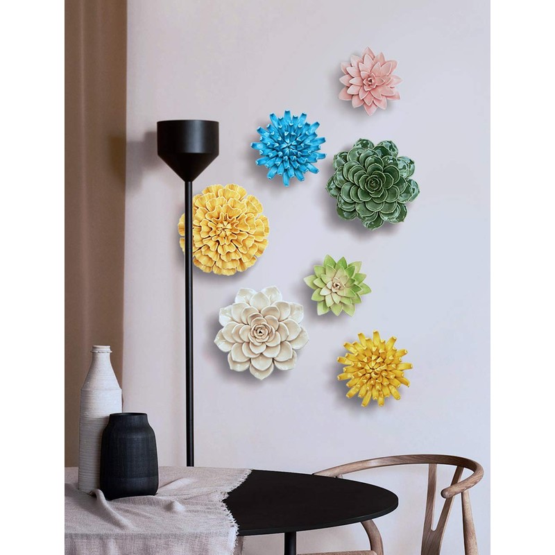 SEINHIJO Ceramic Flower Wall Decor 3D Wall Art Sculpture Home