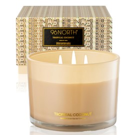 96NORTH Luxury Coconut Soy Candle | Large 3 Wick Jar Candle | Up to 50 Hours Burning Time | Tropical Beach Scented Candles for Home | 100% Natural Soy Wax | Housewarming Gift for Women and Men