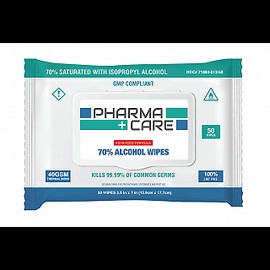 Pharmacare 70% Alcohol Wipes, 5.5"x7", 50/pack