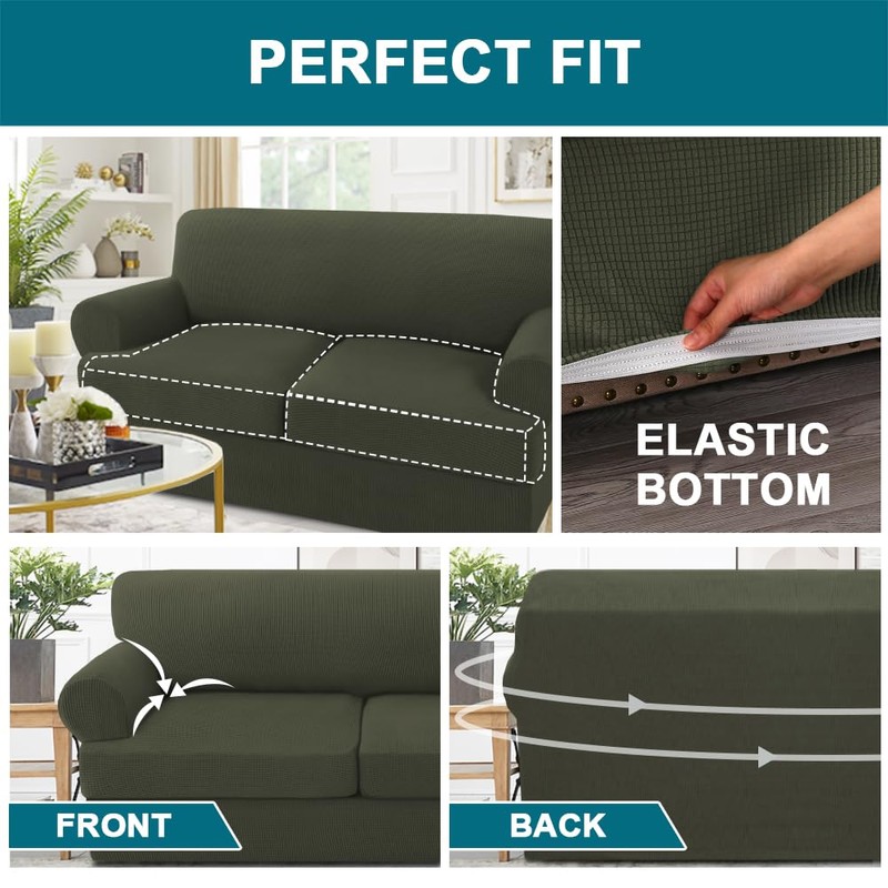 Turquoize 3 Piece T Cushion Sofa Slipcovers Stretch Couch Cover