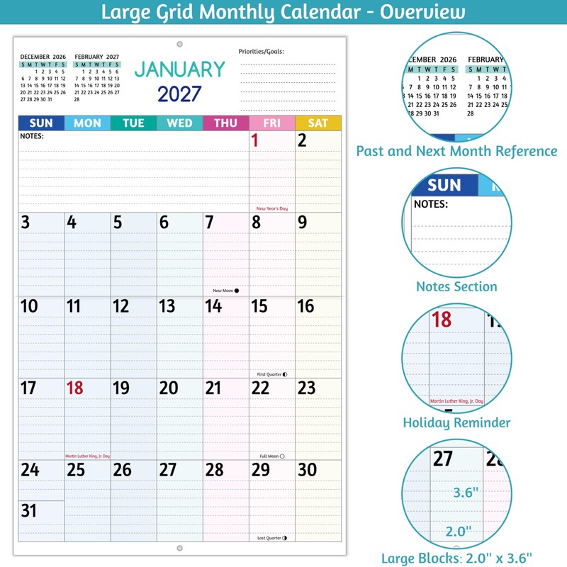 2026-2027 Wall Calendar - Large Print Calendar, 18 Monthly Calendar,