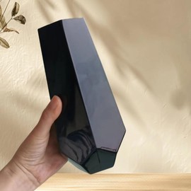 Modern Black Vase, 7.5 Inch Geometric Glass Flower vases, Minimalist Design for Table Shelf Centerpiece Home Decor Renewable Glass Fit for Housewarming, Weddings, Birthday, Mother's Day