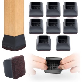 Ezprotekt 8 Pcs Extra Large Square Chair Leg Floor Protectors, Silicone Felt Furniture Pads for Hardwood Floor, Dining Table Bar Stool Leg Protectors Leg Cups Covers (XL Fit: 1.5" - 2", Black)