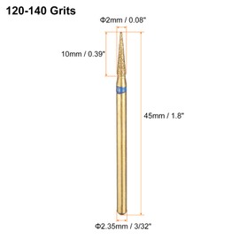 sourcing map 5pcs 120-140 Grits Diamond Grinding Bit 2mm Tapered Head 2.35mm Shank 10mm Length Titanium Plated Stone Sanding Drill Bits Rotary Tool for Nails Grinding Polishing
