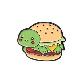 Hamburger Turtle Brooch Enamel Pin for Women Girls Funny Cute Animal Lapel Pins Cartoon Novelty Fastfood Burger Badge Kawaii Food Brooches Backpack Clothes Hat Jacket Decorate Friendship Gift, one