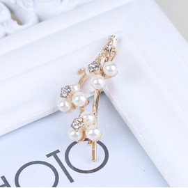 Inateannal Pearl Rhinestone Hair Clip Barrette Metal Branches Hair Clip Gold Crystal Pearl Bobby Clip Vintage Pearl Flower Hair Pin Barrette Hair Accessories for Women and Girls