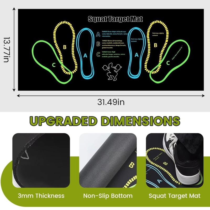 Squat Mat with Foot Position, 31.5" x 13.8" Non-Slip Exercise