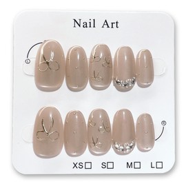 Nexora press-on nail tips nude ribbon design self gel nail nail tips daily nail, 1 set, M / 넥소라 프레스온 네일팁 누디 리본 디자인  셀프젤네일 손톱팁 데일리네일, 1세트, M