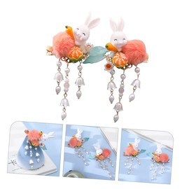 SAFIGLE 2Pcs Bunny Dangle Tassel Hair Clips with Plush Pom Poms for Girls and Women Cute Chinese Hair Accessories for Kids and Adults
