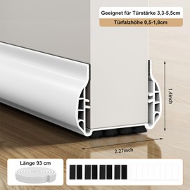 Draught Excluder Door Seal 93 cm, Draught Excluder for Doors with Brush, Door Seal Bottom, Draught Excluder Door, Door Seal White for Sound Protection, Wind Protection, Cold Protection and Dust