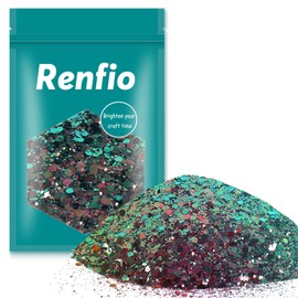 Renfio Chameleon Chunky Glitter, Mixed Fine Powder Color Shift 1.75 Oz (50g) PET Flake Hexagon Purple Green Glitters Sequin Resin Pigment Chip Dust for Slime Painting Craft Hair Nail - Sauteed Pitaya