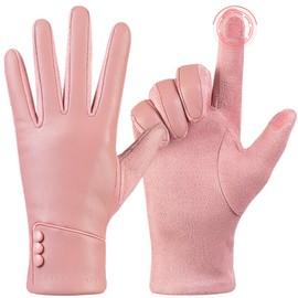 Kebesu Winter Fashion Leather Gloves for Women, Touch Screen Wool Lined Outdoor Windproof Warm Suede Driving Dress Gloves