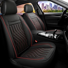 KBOISE Car Seat Covers 5 Seats Full Set, Waterproof Napa Leather Automotive Seat Protector for Cars SUV Truck Sedan, Universal Anti-Slip Car Seat Cushion Interior Accessories, Black and Red