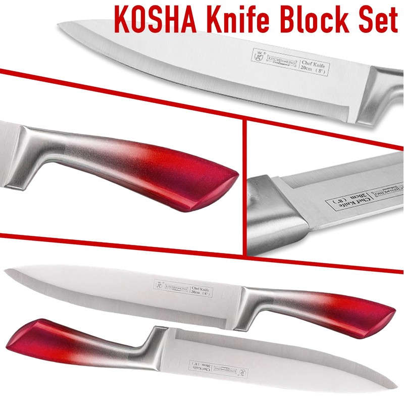 KOSHA Kitchen Knife Set, 9 Piece Knife Set with Block,