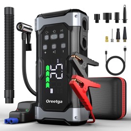 Upgraded 9000A Car Jump Starter with Air Inflator/Deflator Compressor, 9 in 1 Portable Jumper Box Power Pack Charger (All Gas/14L Diesel) Combo Cordless Air Pump for Tire Inflator & Large LCD Screen