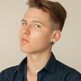 Black Creole Earrings Silver 925 Men's Viking Rune/Eye of Horus Earrings Hoop Earrings Unisex Jewellery for Men Women, Sterling Silver, No Gemstone