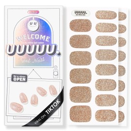 UUUUU Semi Cured Gel Nail Strips [Glitter] - 100% Real Gel, Long-Lasting & Easy to Apply & Remove, Works Any UV/LED Lamps - Spring 2025 Nail Art Stickers (Holigli Gold)