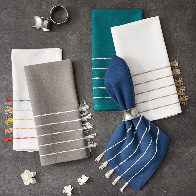 DII Tassel Stripe Tabletop Collection Decorative, Machine Washable, Napkin Set,