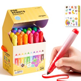 Jar Melo Scented Washable Markers for Kids Ages 4-8, Coloring Markers for Toddlers, Safe and Non-toxic Water-Based Paint Drawing Kit with Storage Case, School Art Supplies, 24 Colors
