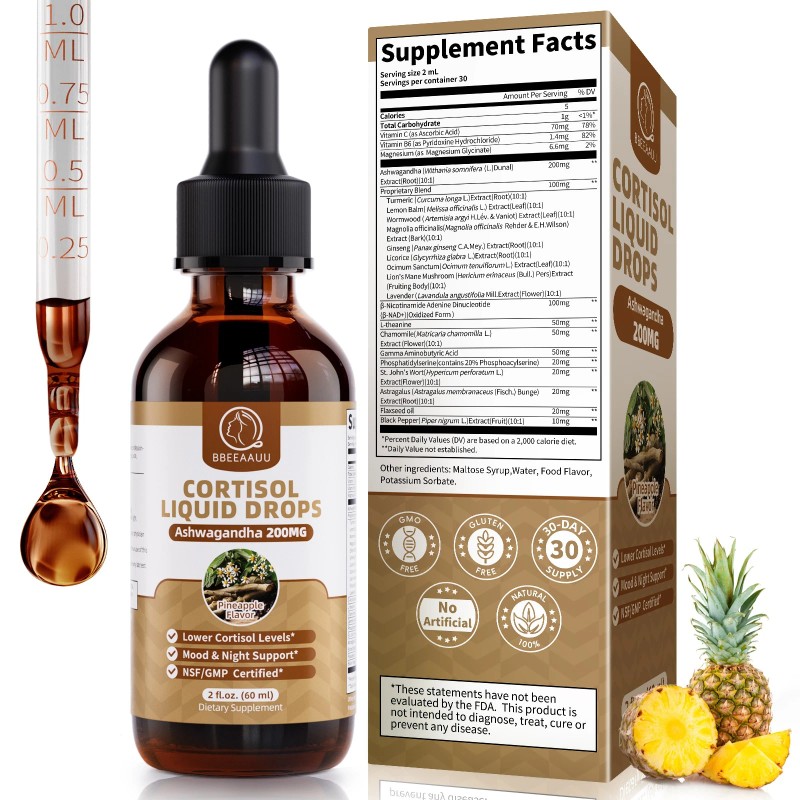 21-in-1 Cortisol Manager Reducer Liquid Drops, Support Night, Focus &