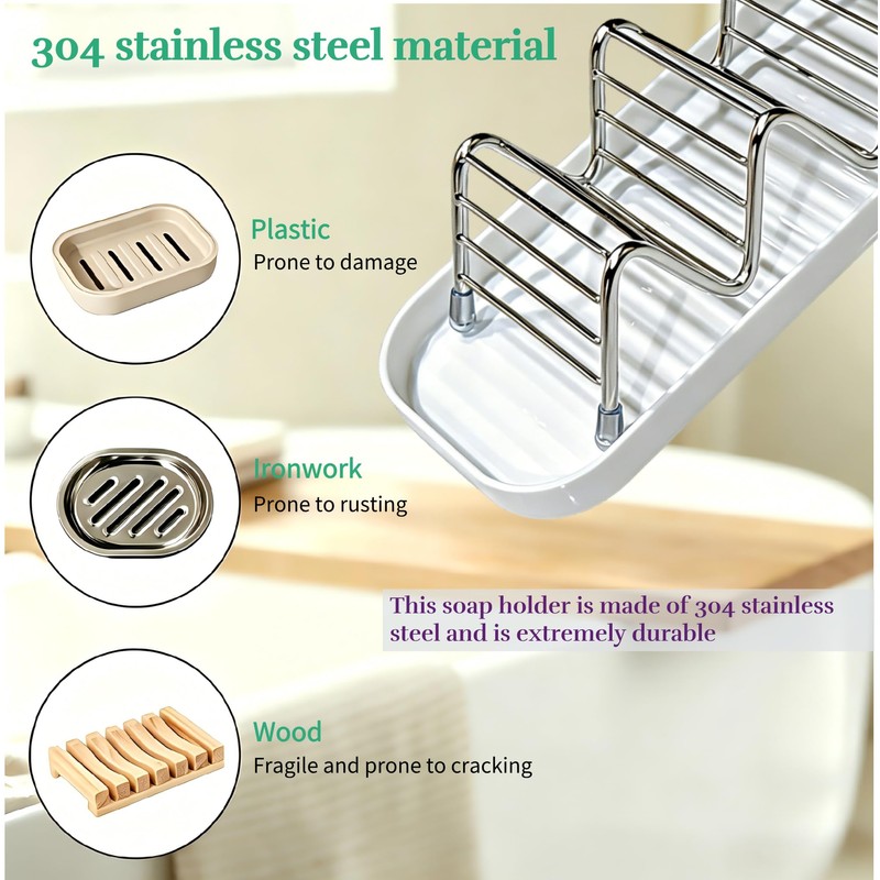 UVULAS 304 Stainless Steel Wavy Soap Dish, Self Draining Shampoo