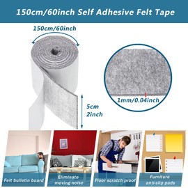 Shappy 2 Packs Felt Strips with Adhesive Backing Non Slip Felt Furniture Pads Adhesive Roll Tape for Protecting Hardwood Floors Chair Wall Protector(Light Gray,120 x 2 x 0.04 inch)