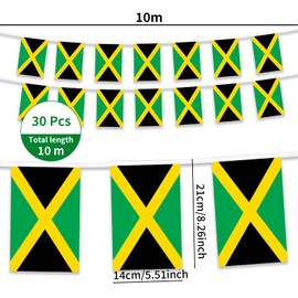 Jamaica Bunting Flag 10 Metre Jamaican Flags Garland 30pcs for Schools Street Party St Davids Day Carnivals Birthday Decorations -100% Polyester Material Fabric - 14 x 21 cm - 10m