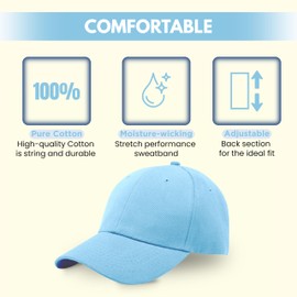 Youngly® Kids 5 Panel Button Baseball Cap Boys Girls School Pre-Curved Adjustable Cotton Outdoor Summer Sun Hat (Sky Blue)