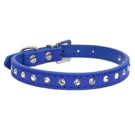 Dogs Kingdom 10"-16.5" Total Length Suede Skin Jeweled Rhinestones Pet Dog Collar Sparkly Crystal Diamonds Studded Leather Puppy Dog Cat Collar