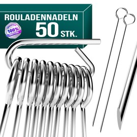 4happy Set of 50 roulade skewers with handle and sharp tip, roulade needles stainless steel replacement roulade clips, length 10 cm