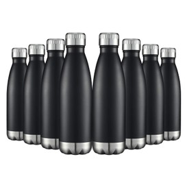 HASLE OUTFITTERS 17oz Stainless Steel Water Bottles Bulk, Vacuum Insulated Double Walled Reusable Metal Sports Water Bottles Keep Drinks Hot and Cold, Black, 8Packs
