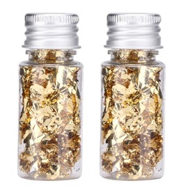 WQAPVHBG 2 Bottles Gold Leaf Sheets for Art, 0.4oz Gold Foil Sheets, Multifunctional Gold Flakes for Nails Art, Greeting Cards, Paintings and Other Crafts, 2.2 x 0.9 x 0.9in