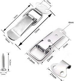 Pack of 4 Tension Clasps, 56 mm Stainless Steel Tension Lock with 16 Screws, Lever Lock, Snap Closure, Box Closure, Cap Lock, Box Lock for Doors and Cabinets