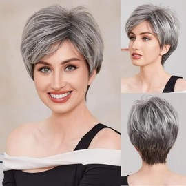 Beweig Women's Short Grey Wig Natural Curly Synthetic Heat Resistant Hair Replacement Wig