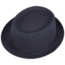 Stetson Athens Women's/Men's Cotton Pork Pie hat - Cotton hat - Made in Italy - Summer/Winter - Men's hat with Lining - Porkpie Navy 57 cm