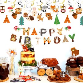 JeVenis Woodland Party Deocoration Woodland Animal Birthday Banner Woodland Animal Birthday Decoration Woodland Birthday Party Supplies
